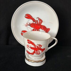VTG Royal Adderley Maritime Lobster Cup and Saucer Set with Ceramic Display